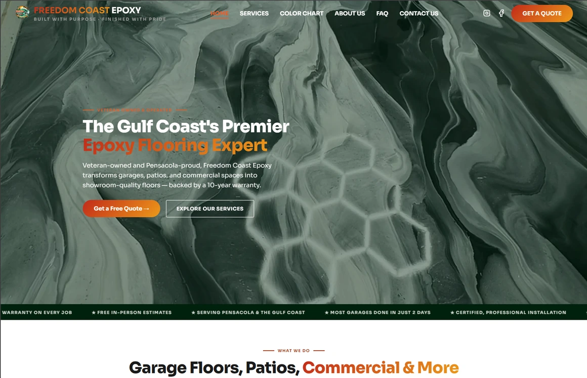 Freedom Coast Epoxy's new website after the redesign